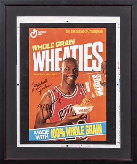 Michael Jordan Signed Wheaties Proof Sheet Approved For Use On Wheaties Boxes In 16.5 x 20 Framed Display #1/1 (Beckett)